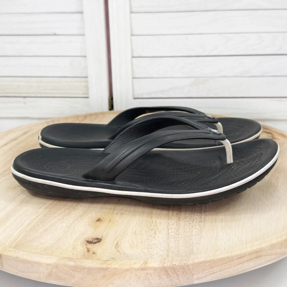 Crocs Crocband Flip Flop Thong Sandals Black White Mens 8 Womens 10‎